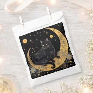 Black Cat Crescent Moon Flowers Happy Halloween Favour Bags
