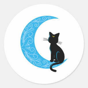 Black Cat Crescent Moon Sailor Mum Classic Round Sticker