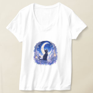 Black Cat Crescent Moon T-Shirt