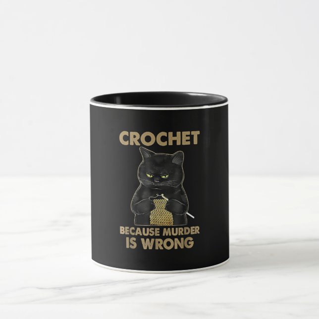 Black Cat  Crochet Because Murder Is Wrong Mug (Center)