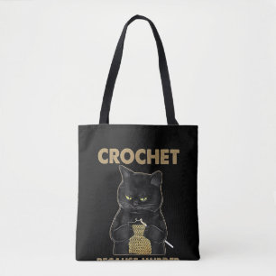 Black Cat Crochet Because Murder Is Wrong Tote Bag