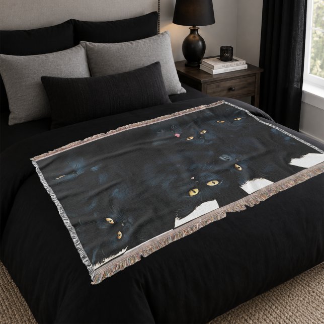 Black Cat Cuddle Pile Felines Cute Throw Blanket (Creator Uploaded)
