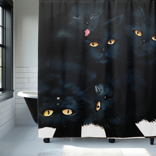 Black Cat Cuddle Shower Curtain (Creator Uploaded)
