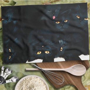 Black Cat Cuddle Tea Towel
