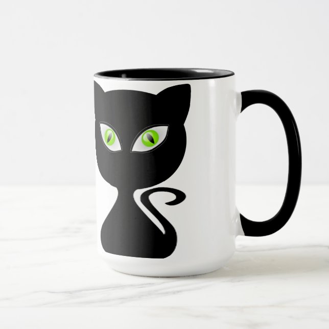 Black cat cup  Coffe design green eyes (Right)