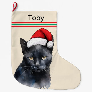 Black Cat Custom Pet Large Christmas Stocking