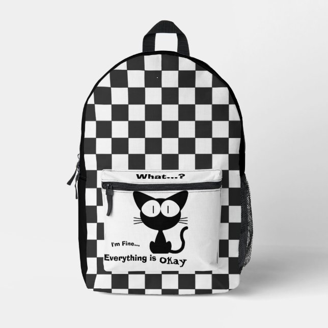 Black Cat, Cute Cat, Cat Pattern ,Modern  Printed Backpack (Front)