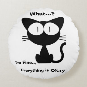 Black Cat, Cute Cat, Cat Pattern,Modern  Round Cushion