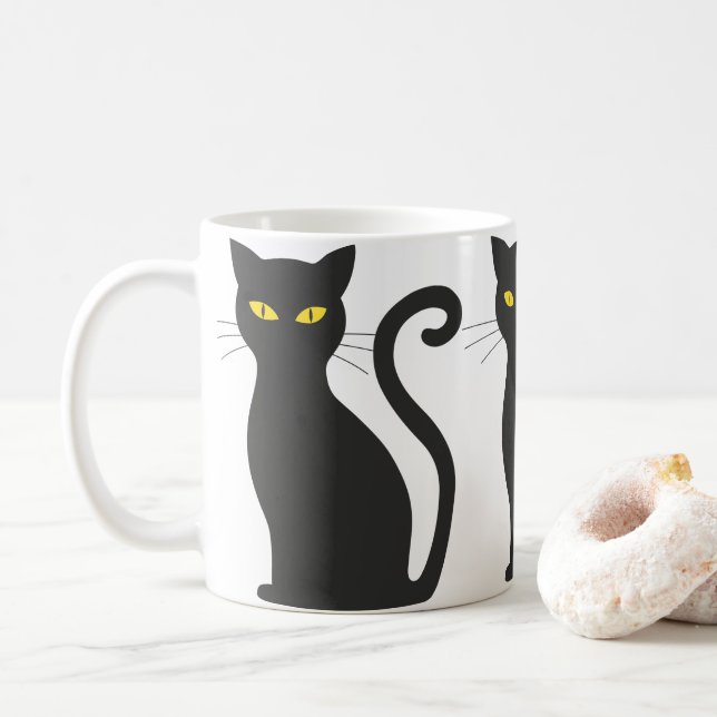Black Cat Cute Coffee Mug (With Donut)