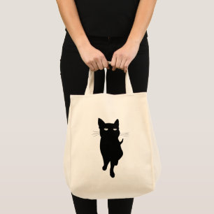 Black cat cute feline tote bag
