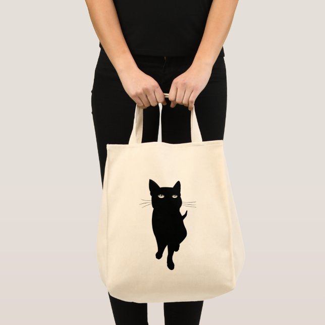 Black cat cute feline tote bag (Front (Product))