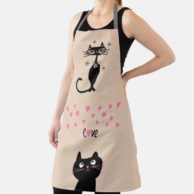 BLACK CAT CUTE KITCHEN LOVE APRON (Insitu)
