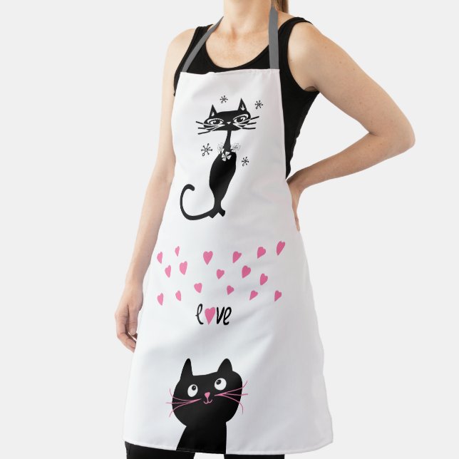 BLACK CAT CUTE KITCHEN LOVE APRON (Insitu)