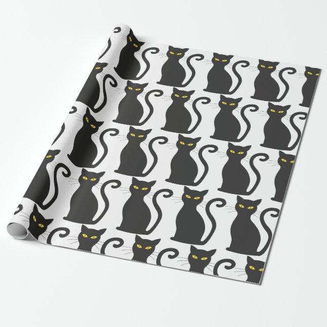 Black Cat Cute Wrapping Paper (Unrolled)