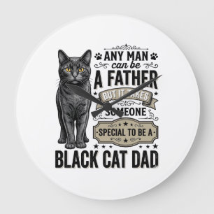 Black Cat Dad Vintage Engraving T-Shirt Design_1 Large Clock