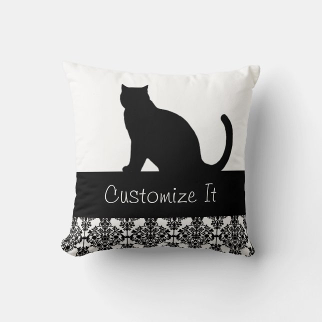 Black Cat Damask Trim Custom Cushion (Front)