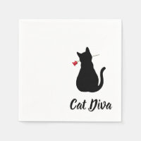 Black Cat Diva Silhouette Red Rose Pet Lover