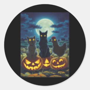 Black Cat Dog Chicken Halloween Pumpkin Spooky Classic Round Sticker