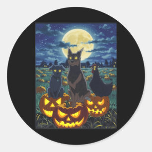 Black Cat Dog Chicken Halloween Pumpkin Spooky Classic Round Sticker
