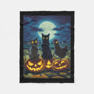 Black Cat Dog Chicken Halloween Pumpkin Spooky Fleece Blanket