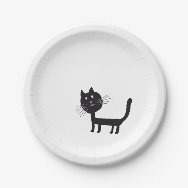 Black Cat Drawing Paper Plates (Front)