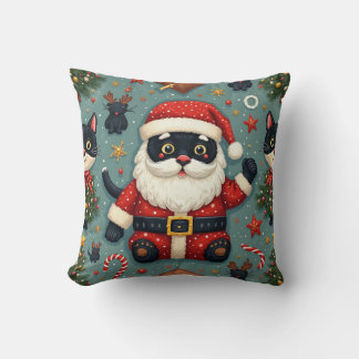 black cat dressed as santa cushion