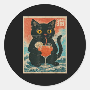 Black Cat Drink Tail Jus Anime Kawaii Funny Graphi Classic Round Sticker