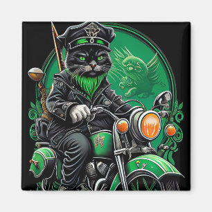 Black Cat driving bike St. Patrick's Day Magnet