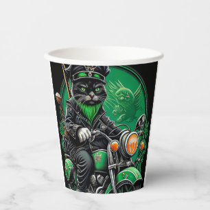 Black Cat driving bike St. Patrick's Day Paper Cups
