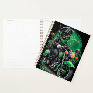 Black Cat driving bike St. Patrick's Day Planner