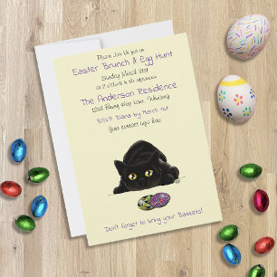 Black Cat Easter Eggs Hunt Holiday Yellow Invitation