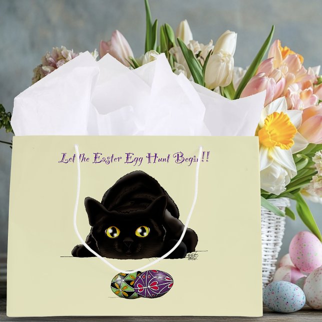 Black Cat Easter Eggs Hunt Holiday Yellow Large Gift Bag (Creator Uploaded)
