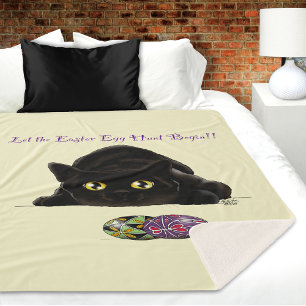 Black Cat Easter Eggs Hunt Holiday Yellow Sherpa Blanket