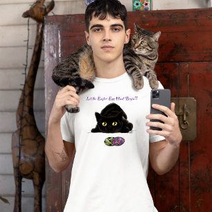 Black Cat Easter Eggs Hunt Holiday Yellow T-Shirt
