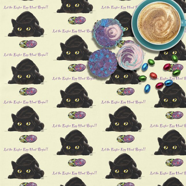 Black Cat Easter Eggs Hunt Holiday Yellow Tablecloth (Creator Uploaded)