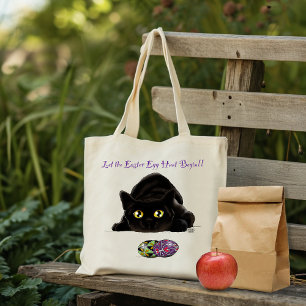Black Cat Easter Eggs Hunt Holiday Yellow Tote Bag