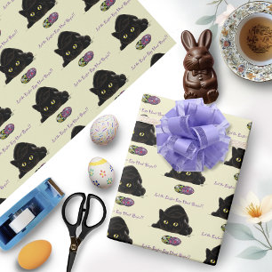 Black Cat Easter Eggs Hunt Holiday Yellow Wrapping Paper