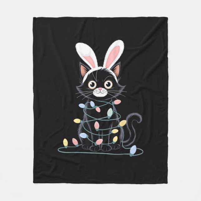 Black Cat Easter Pajama Funny Easter Decorations L Fleece Blanket (Front)