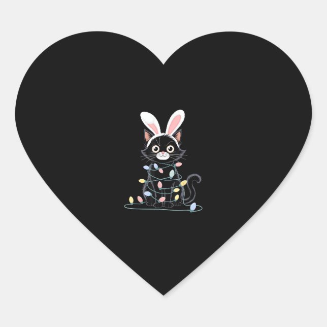 Black Cat Easter Pajama Funny Easter Decorations L Heart Sticker (Front)