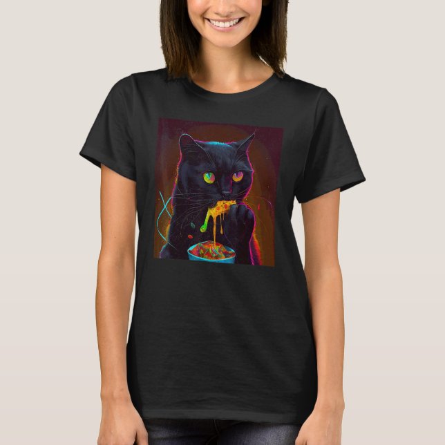 Black Cat Eat Colourful T-Shirt (Front)