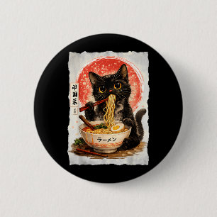 Black Cat Eating Ramen Cute Kawaii Anime Cat 6 Cm Round Badge