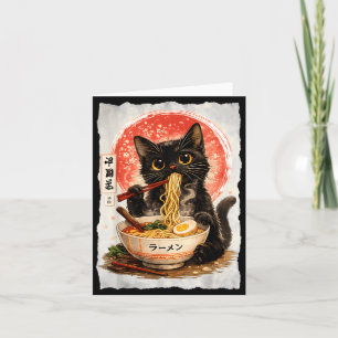 Black Cat Eating Ramen Cute Kawaii Anime Cat Card
