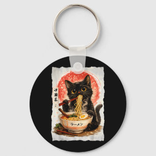 Black Cat Eating Ramen Cute Kawaii Anime Cat Key Ring