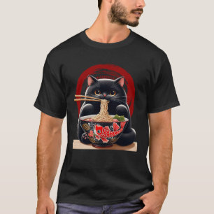 Black Cat Eating Ramen Japanese Noodles Koi Bowl A T-Shirt