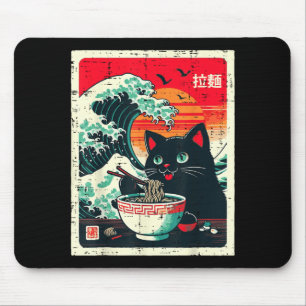 Black Cat Eating Ramen Japanese Wave Noodle Women Mouse Pad