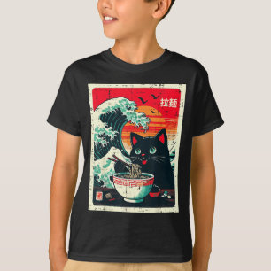 Black Cat Eating Ramen Japanese Wave Noodle Women T-Shirt