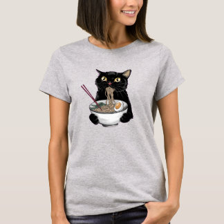 Black Cat Eating Ramen T-Shirt