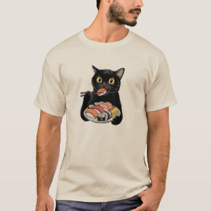 Black Cat Eating Sushi With Chopsticks T-Shirt