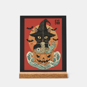 Black cat eats Japanese ramen for Halloween Acrylic Sign