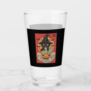 Black cat eats Japanese ramen for Halloween Glass